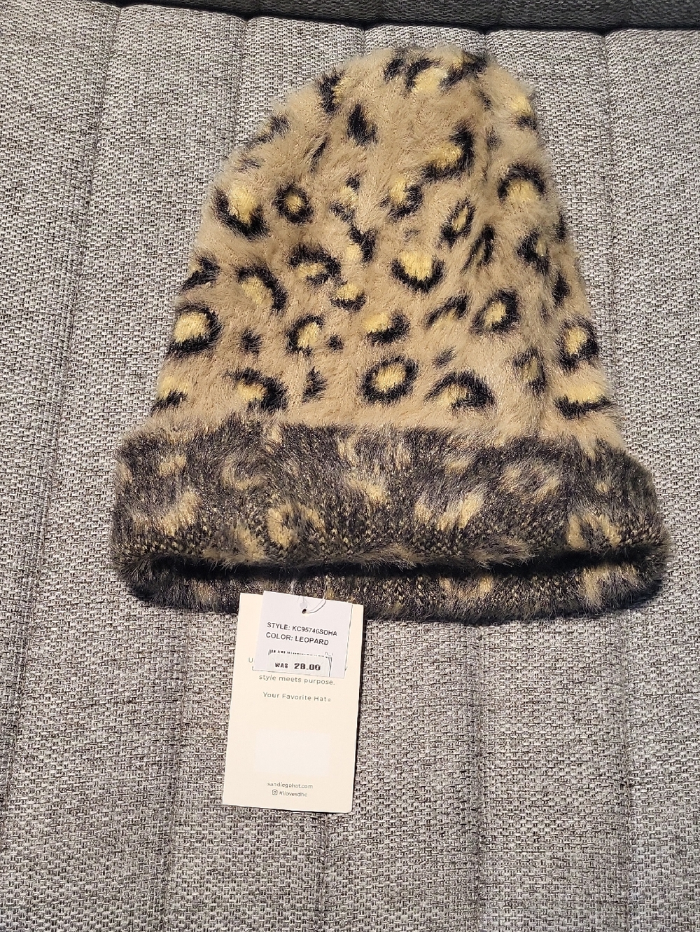 Leopard Faux Fur Beanie - Tan Leopard Print